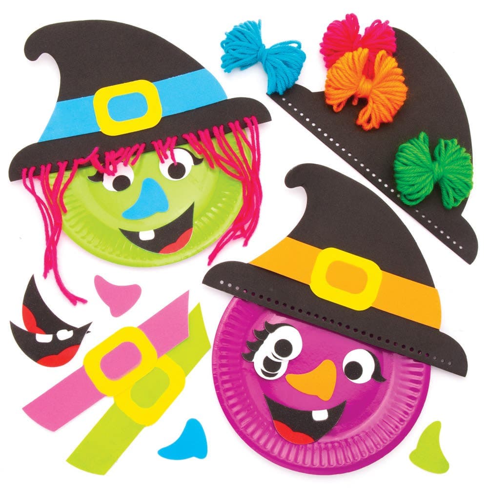 Witch Plate Decoration Kits (Pack of 4) Halloween Crafts 2 plate colours - Green & Purple