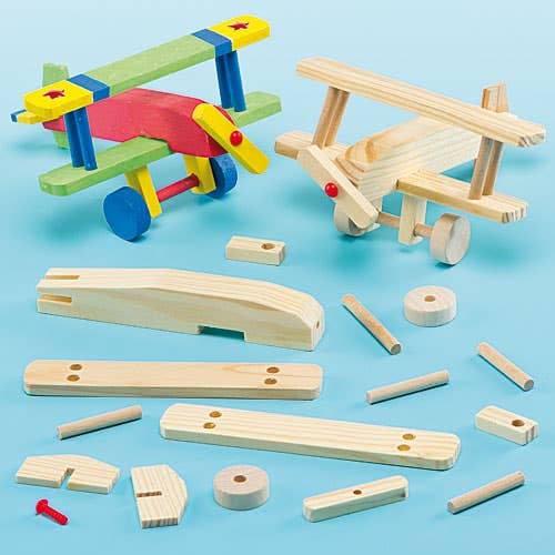 Wooden Aeroplane Kits (Pack of 2) Self-Assemble Craft Kits For Kids, Make Your Own, Size 12cm