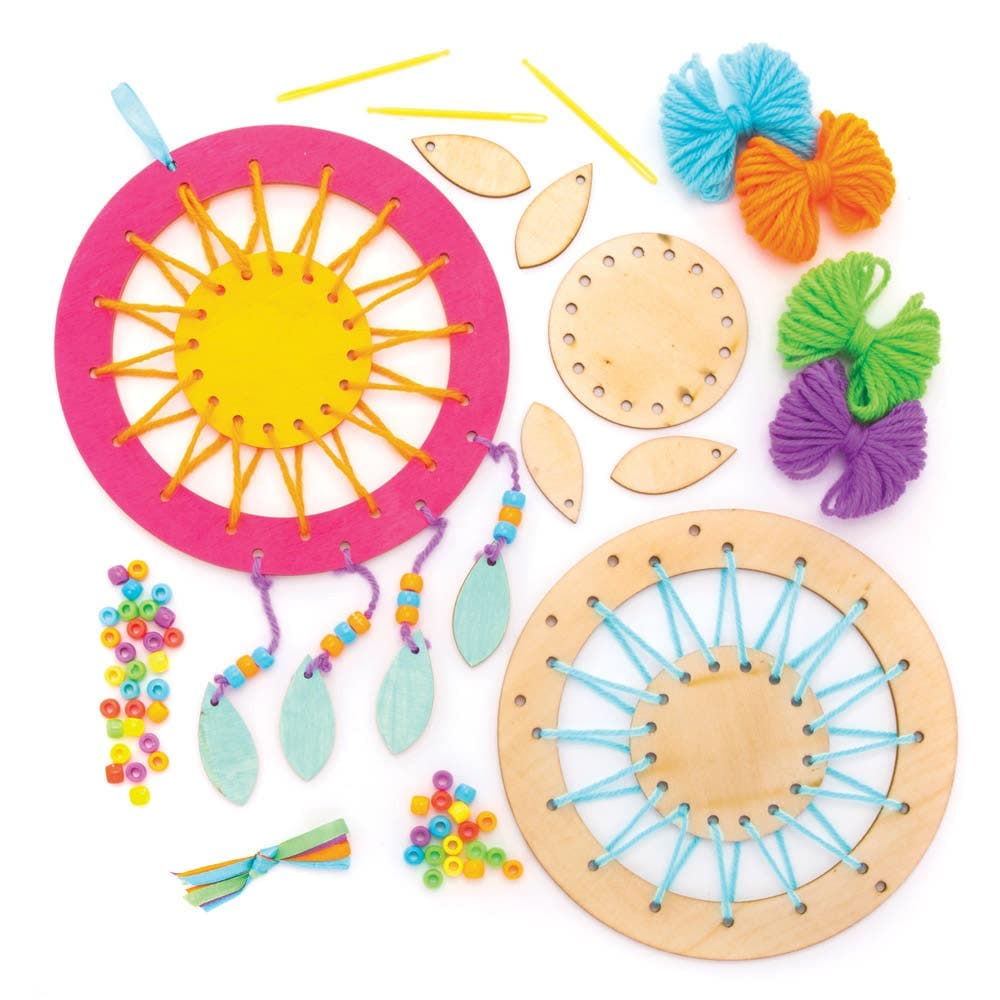 Wooden Dreamcatcher Kits (Pack of 4) Pre-Punched Wooden Templates, 4 Assorted Wool Colours, DIY Craft Kits, 29cm Long