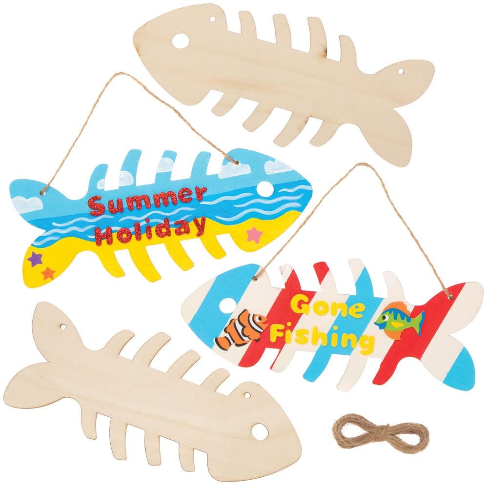 Wooden Fish Hanging Plaques (Pack of 4) Decoration Craft Kits