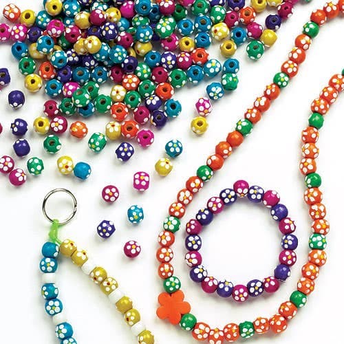 Wooden Painted Flower Beads (Pack of 200) Craft Embellishments 6 assorted colours