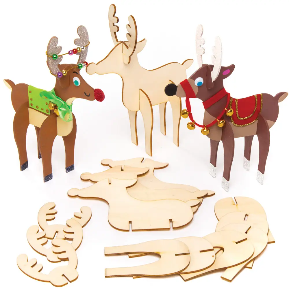 Wooden Reindeer (Pack of 6) Size 19.5cm, Christmas Crafts For Kids