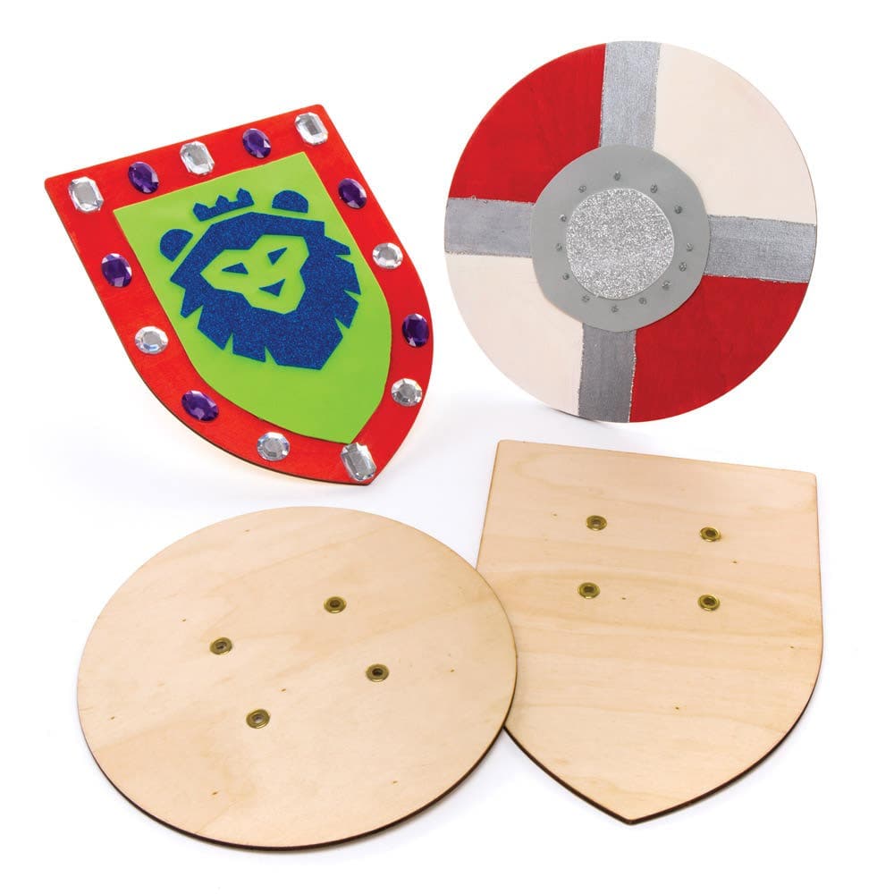Wooden Shields (Pack of 2) DIY - Blank Base, 2 Assorted Designs, 25cm-30cm