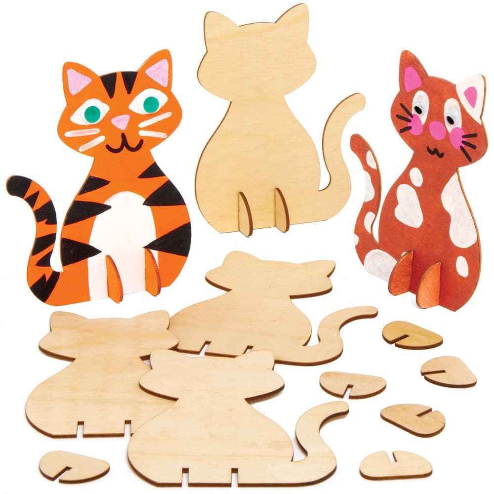 Wooden Stand-up Cats (Pack of 6) Decoration Craft Kits