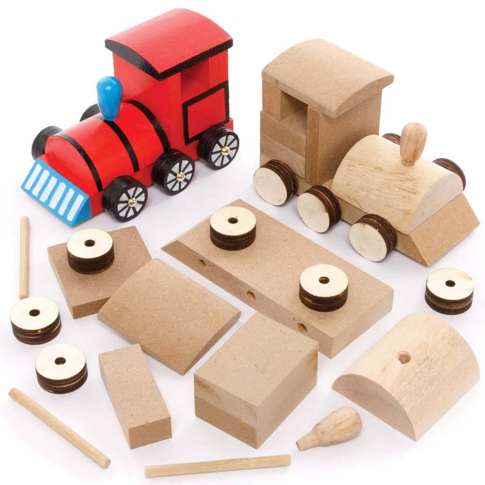 Wooden Train Kits (Pack of 2) Self Assemble, Paint & Decorate, Wood Craft Kits