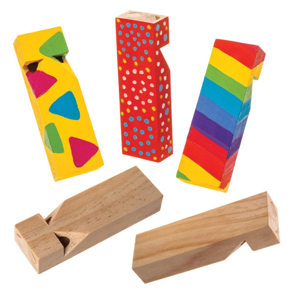 Wooden Whistles (Pack of 5) Pocket Money Toys, Decorate & Personalise, 9cm Long