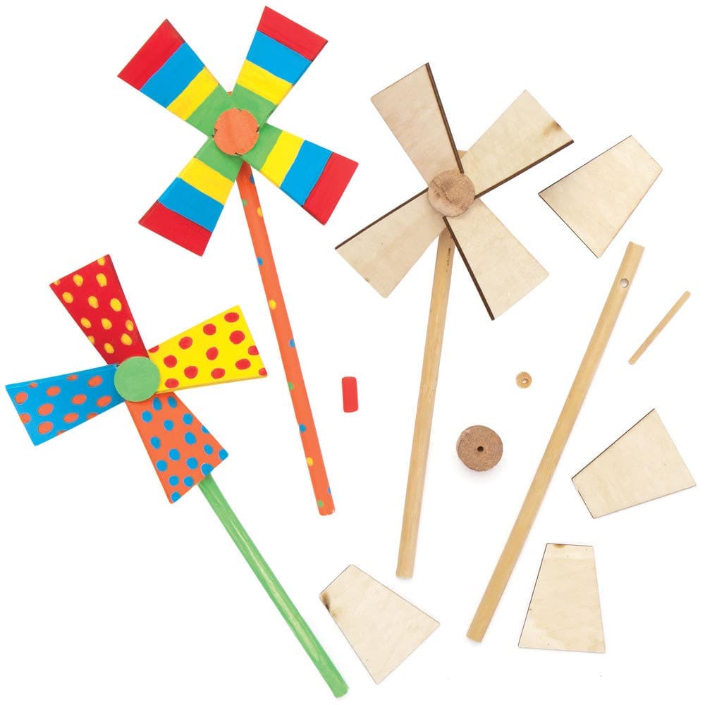 Wooden Windmill Kits (Pack of 5) Height 20cm, 2mm Thick Wood, Crafts For Kids, Make, Decorate & Play