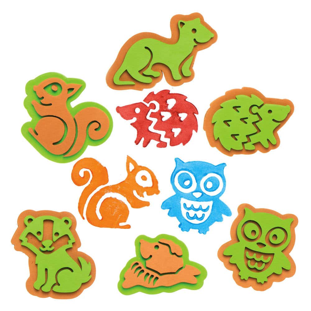 Woodland Animal Foam Stampers (Pack of 10) Art Supplies, Art Materials 2 foam colours - Brown & Green