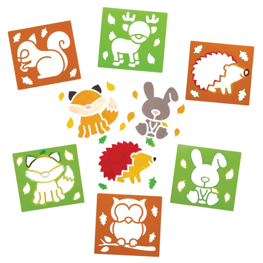 Woodland Animal Stencils (Pack of 6) Art Supplies, Art Materials 2 stencil colours - Brown & Green