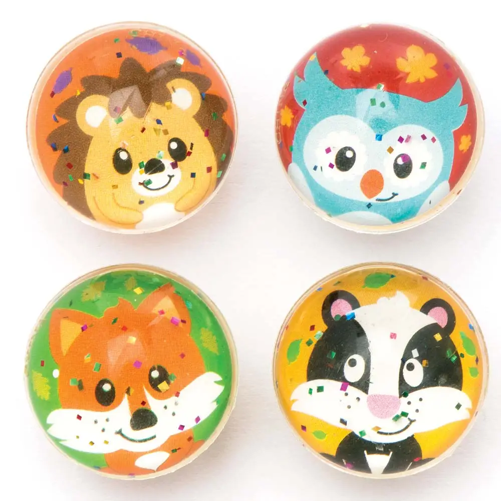 Woodland Friends Glitter Bouncy Balls (Pack of 8) Pocket Money Toys 4 assorted colours - Green, Red, Yellow & Orange