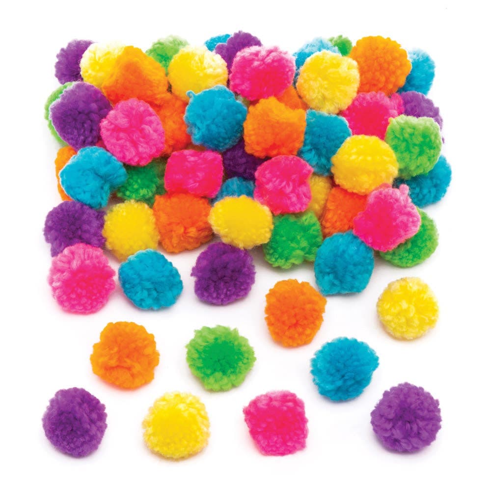 Woolly Neon Pom Poms (Pack of 84) 6 Assorted Colours, Size 25mm, DIY Crafts, Craft Embellishments