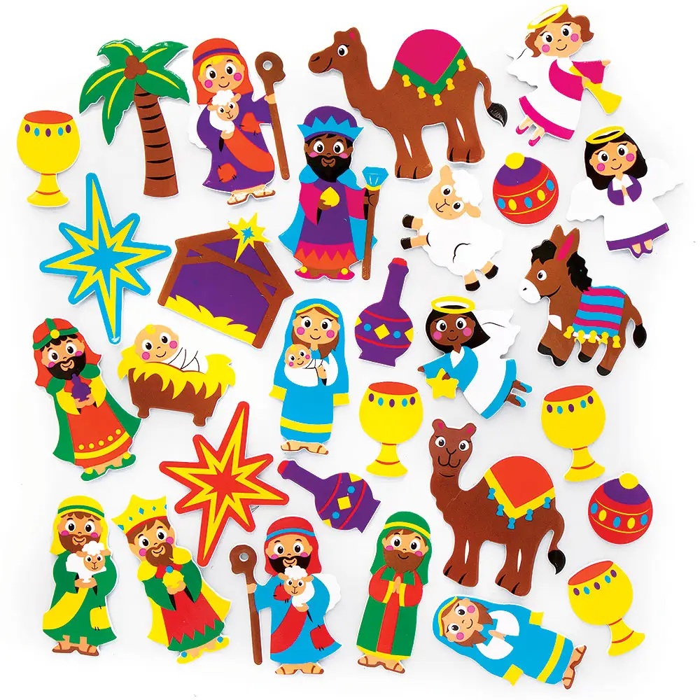 Nativity Foam Stickers (Pack of 200) Christmas Craft Supplies, 25 Assorted Designs, Educational & Fun