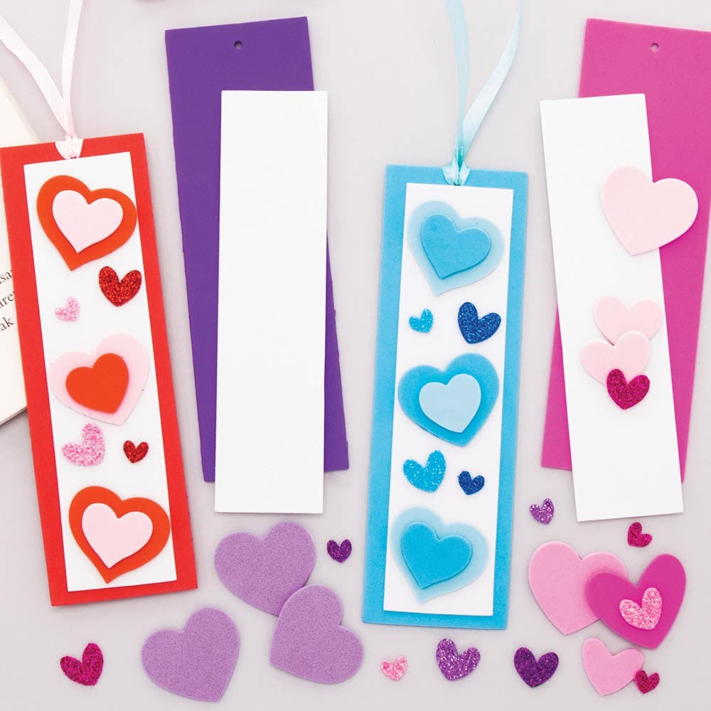 Heart Mix & Match Bookmark Kits (Pack of 8) Decoration Craft Kits 4 assorted bookmark colours - Purple, Pink, Blue & Red