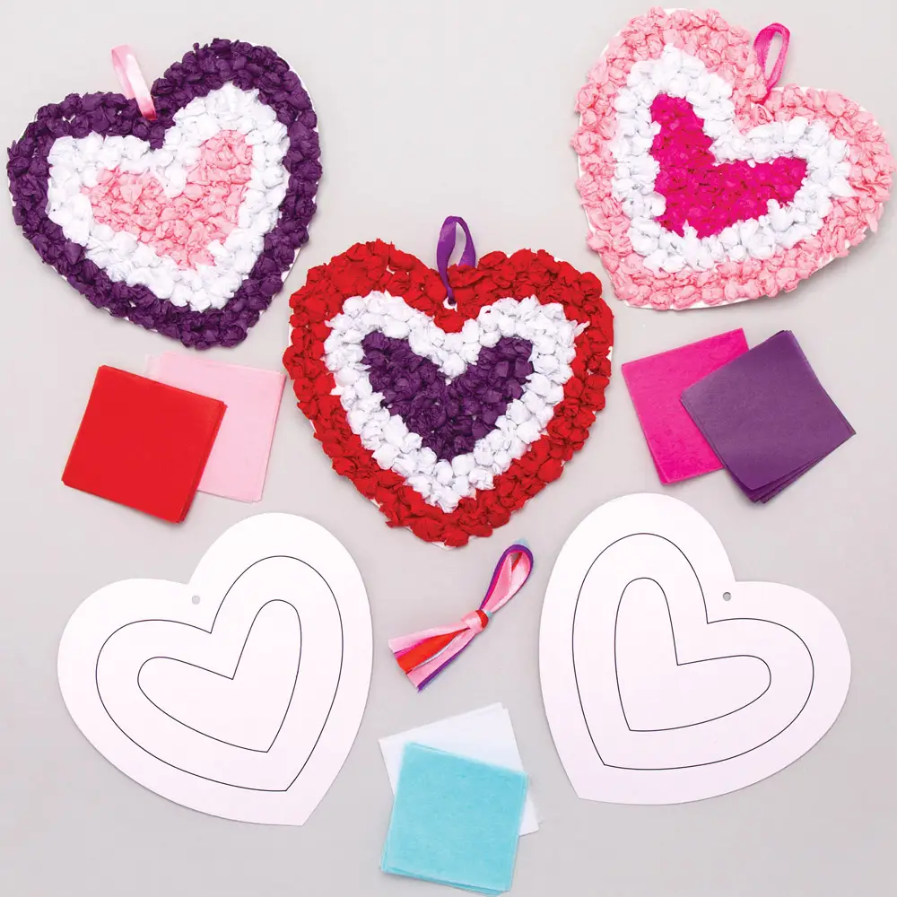 Heart Tissue Craft Decoration Kits (Pack of 5) Decoration Craft Kits 6 assorted tissue paper colours - Red, White, Pink, Bright Pink, Purple & Blue