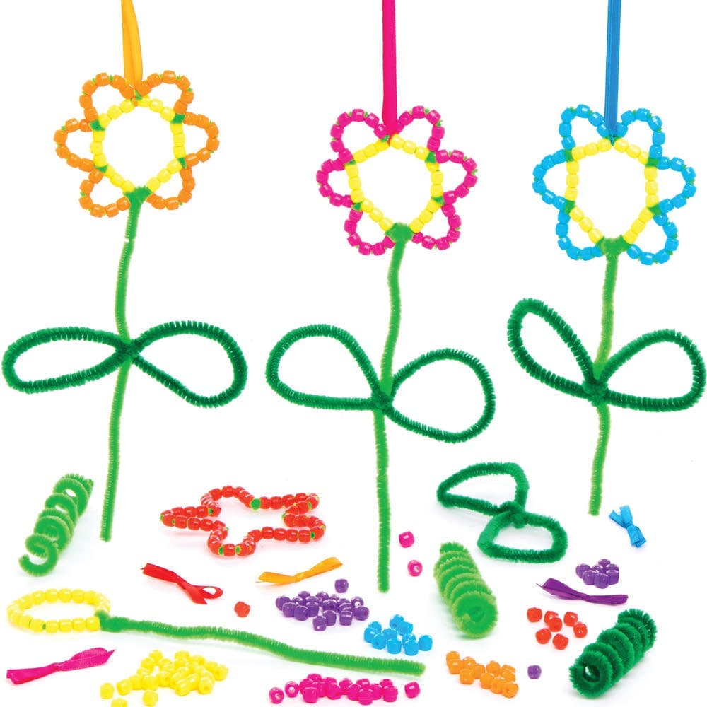 Flower Bead Decoration Kits (Pack of 5) Decoration Craft Kits, 6 Assorted Colours, Size 15cm