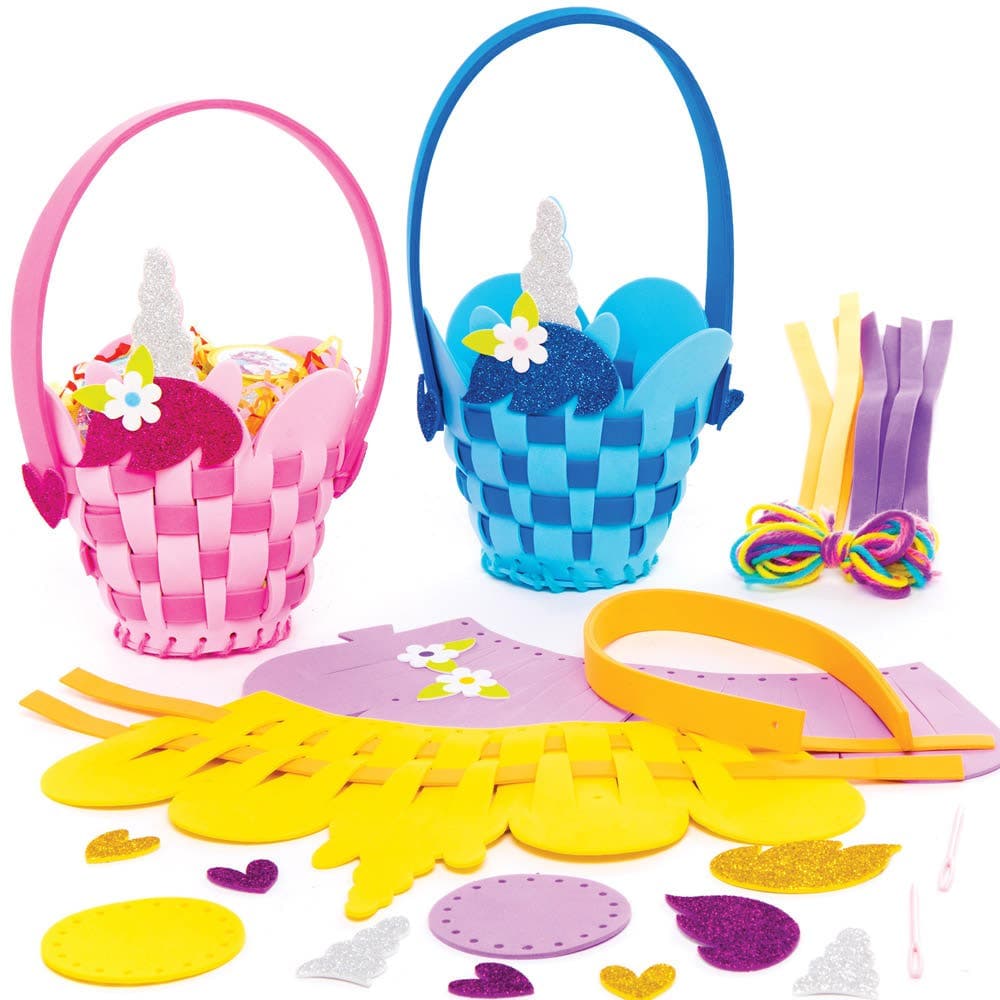 Unicorn Basket Weaving Kits (Pack of 4) Sewing & Weaving Craft Kits 4 assorted foam colours - Pink, Purple, Blue & Yellow