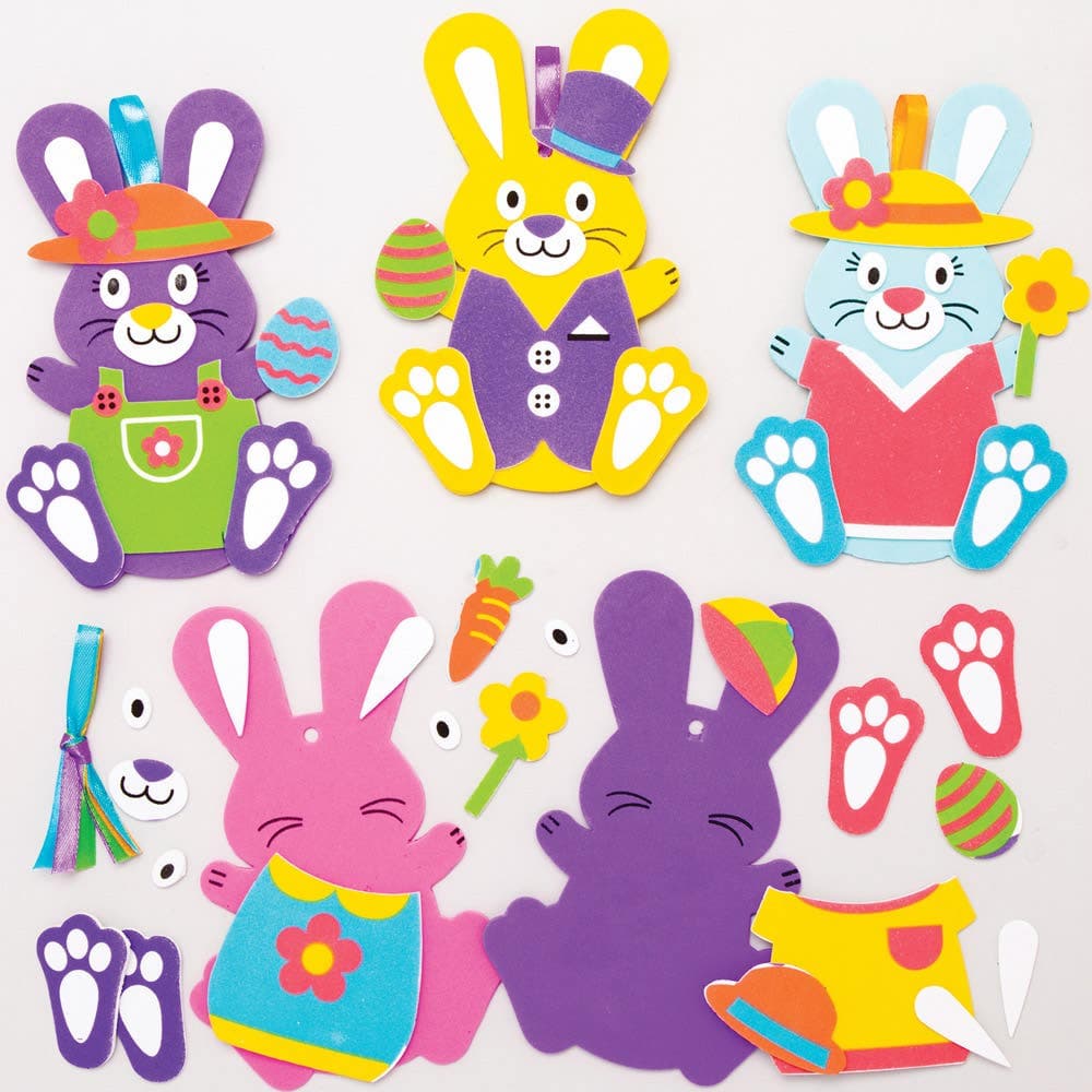 Easter Bunny Mix & Match Hanging Decoration Kits (Pack of 8) 8 Assorted Designs, No Glue Required