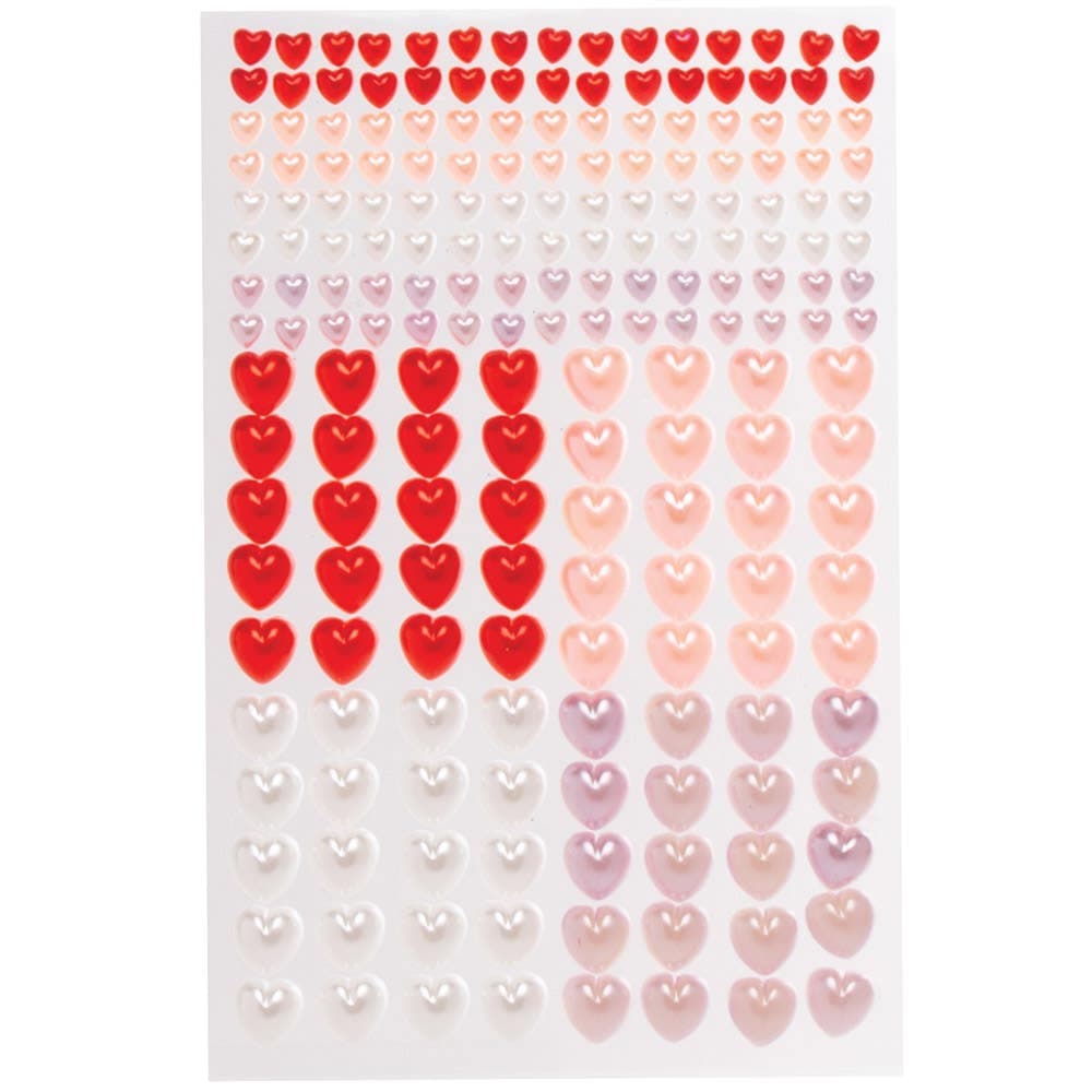Heart Self-Adhesive Pearls (Pack of 200) Craft Embellishments, 4 Assorted Colours - Red, Pink, Lilac & White