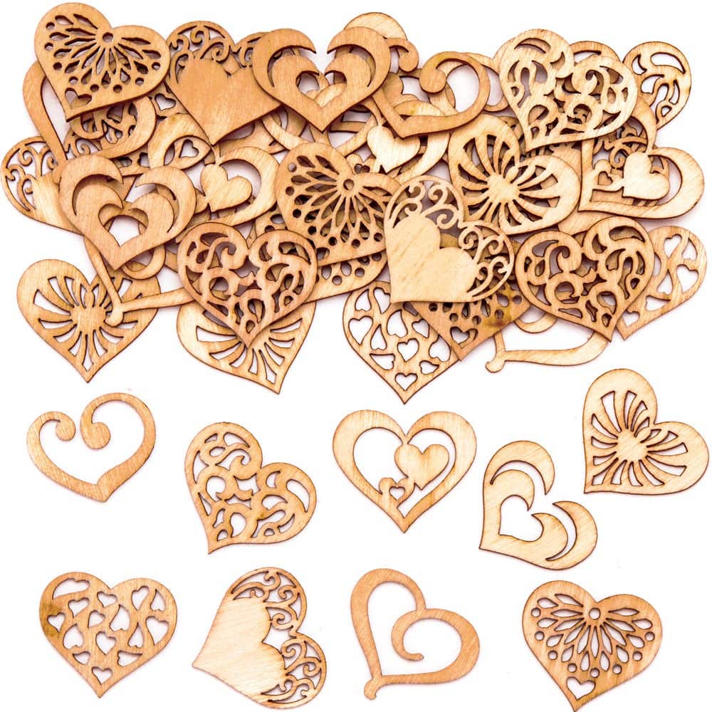 Heart Mini Wooden Shapes Pack of 45 (Pack of 45) 9 Assorted Designs, Sizes 25mm-30mm, Craft Blanks & Bases