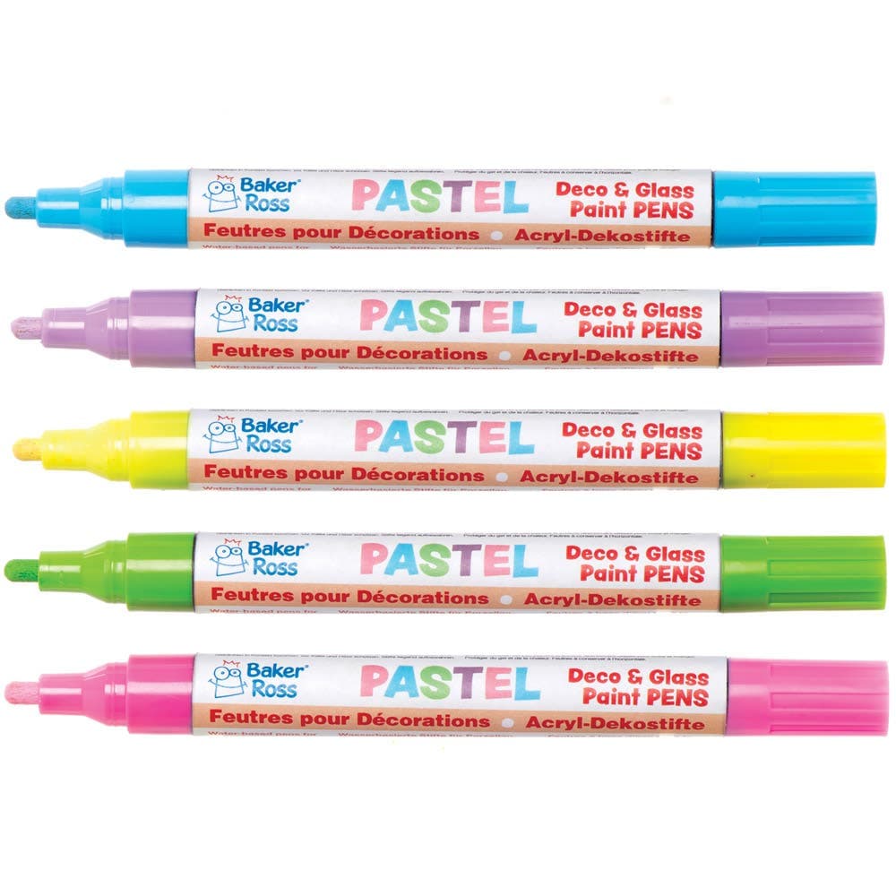 Pastel Multi-Purpose Deco & Glass Paint Pens (Pack of 5) Art Supplies, Art Materials 5 assorted pastel colours - Pink, Blue, Lavender, Yellow & Green