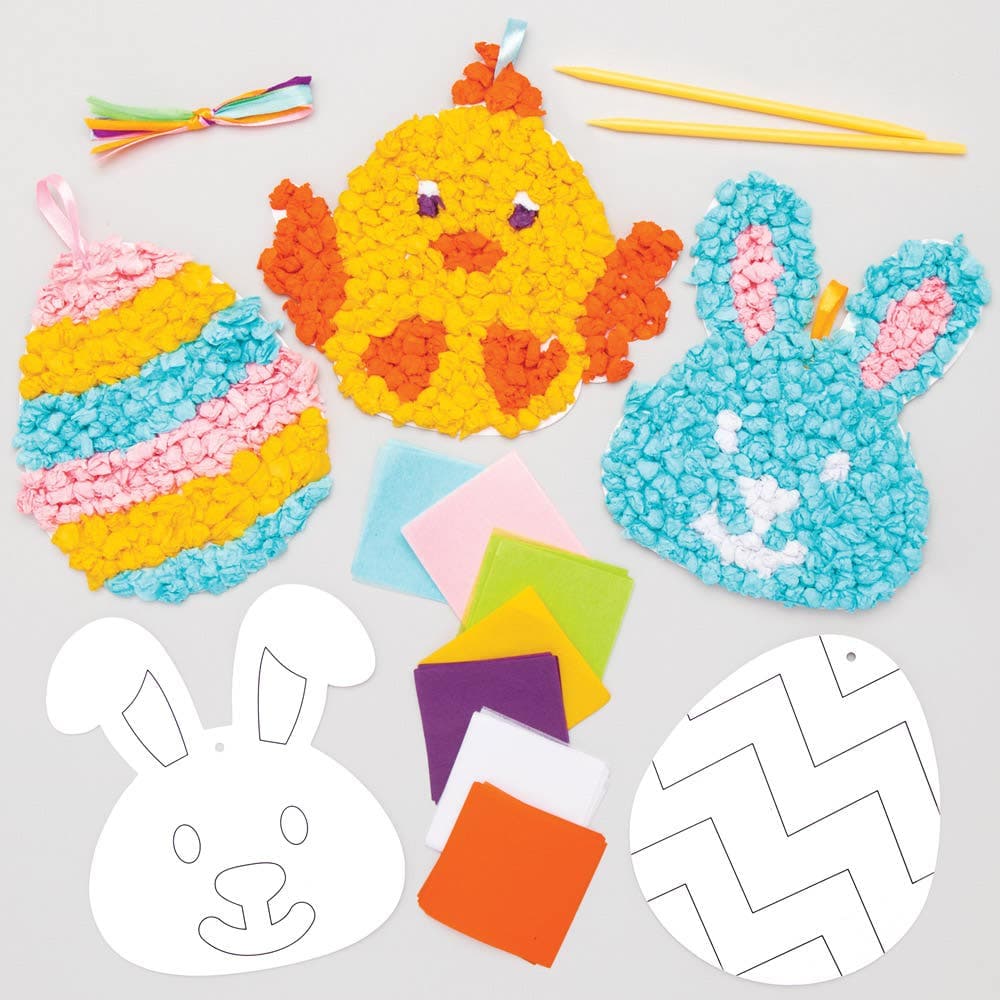 Easter Tissue Craft Decoration Kits (Pack of 5) 7 Tissue Paper Colours Included, No Glue Required, 5 Designs