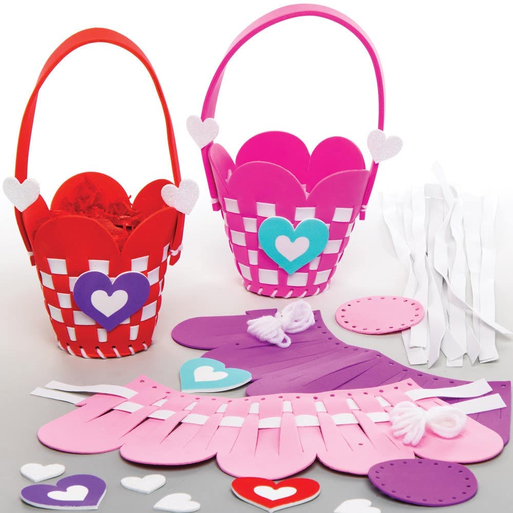 Heart Basket Weaving Kits (Pack of 4) Sewing & Weaving Craft Kits 4 assorted foam colours - Light Pink, Purple, Hot Pink & Red
