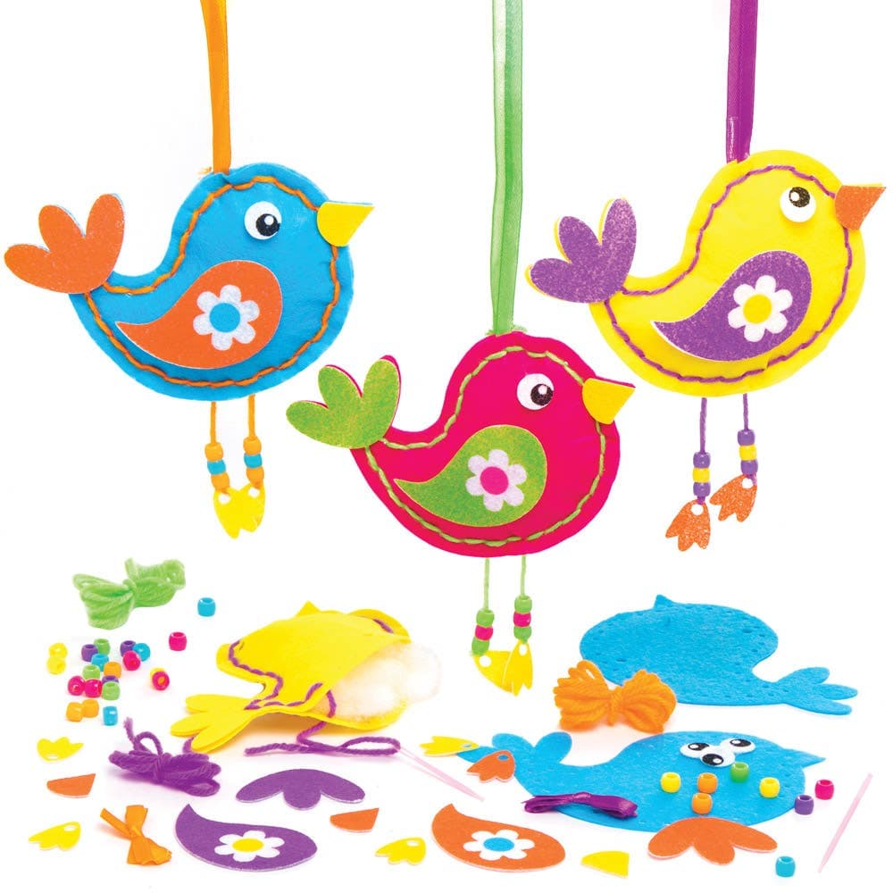 Bird Decoration Sewing Kits (Pack of 3) Sewing & Weaving Craft Kits 3 assorted colours - Blue, Pink & Yellow