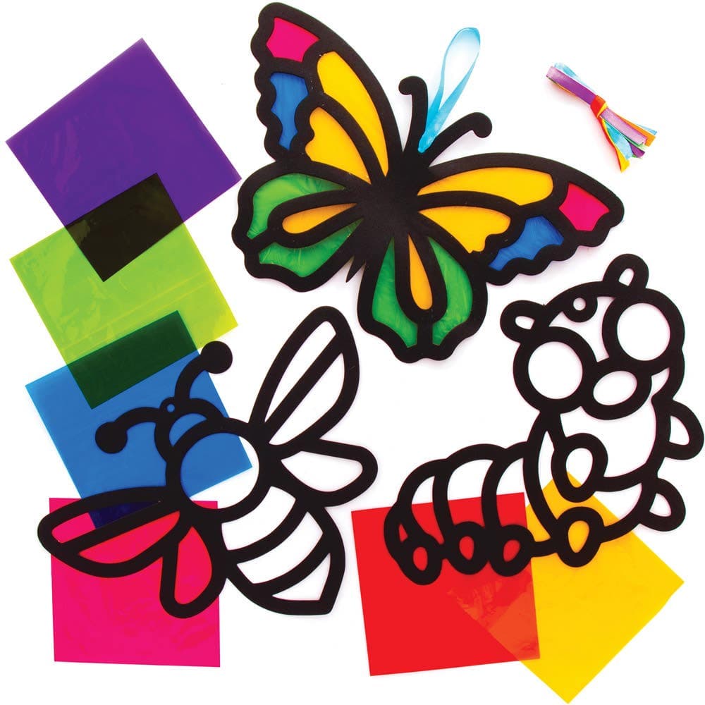 Insect Bug Stained Glass Decoration Kits (Pack of 6) Decoration Craft Kits 6 assorted cellophane colours - Yellow, Red, Blue, Purple, Pink & Green