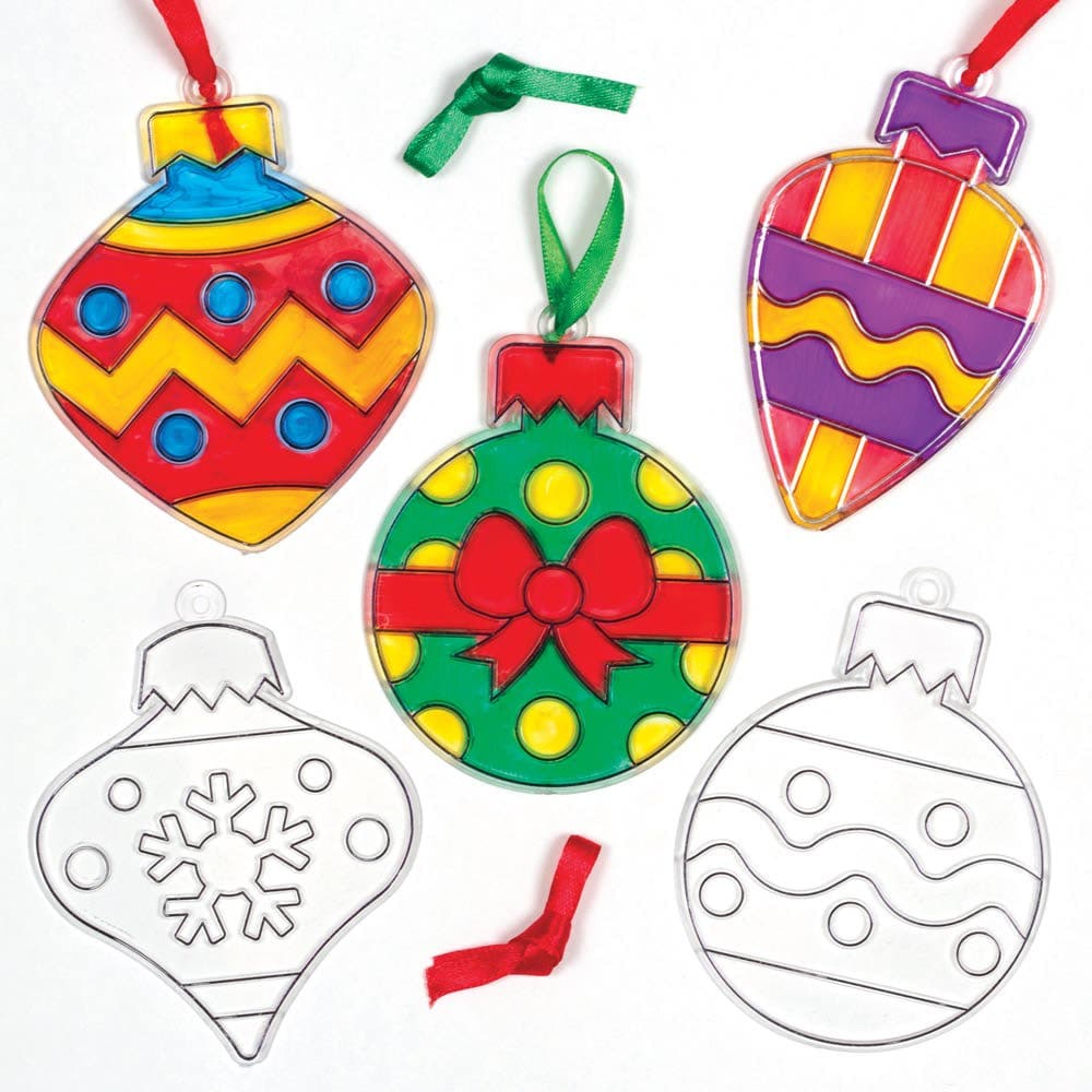 Christmas Bauble Suncatcher Decorations (Pack of 8) Christmas Crafts 2 assorted ribbon colours - Red & Green
