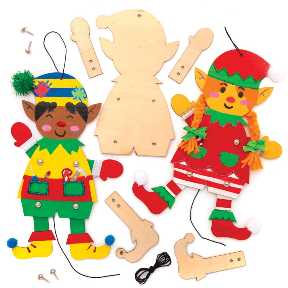 Christmas Elf Wooden Puppet Kits (Pack of 4) Christmas Crafts