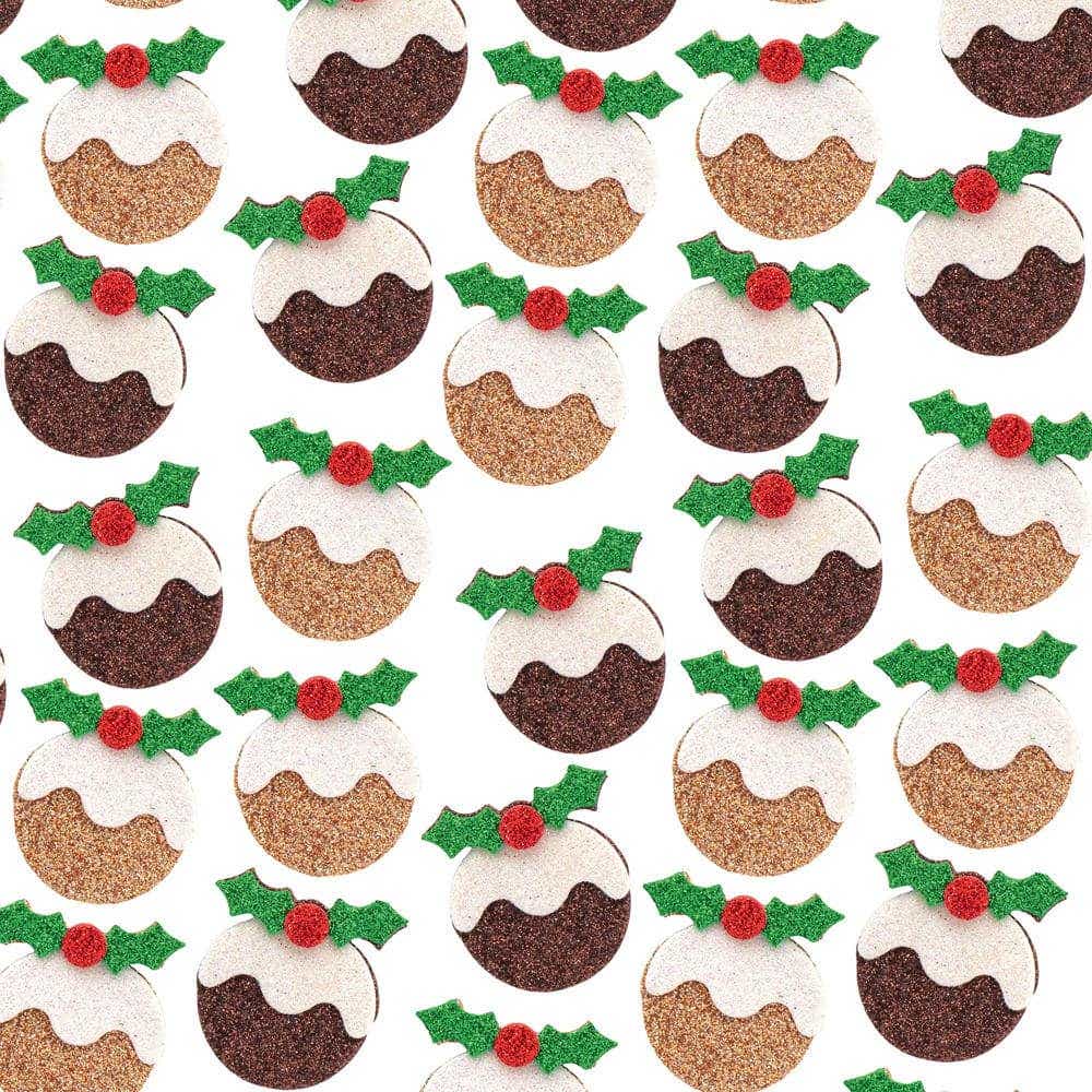Christmas Pudding Glitter Foam Stickers (Pack of 100) Christmas Craft Supplies