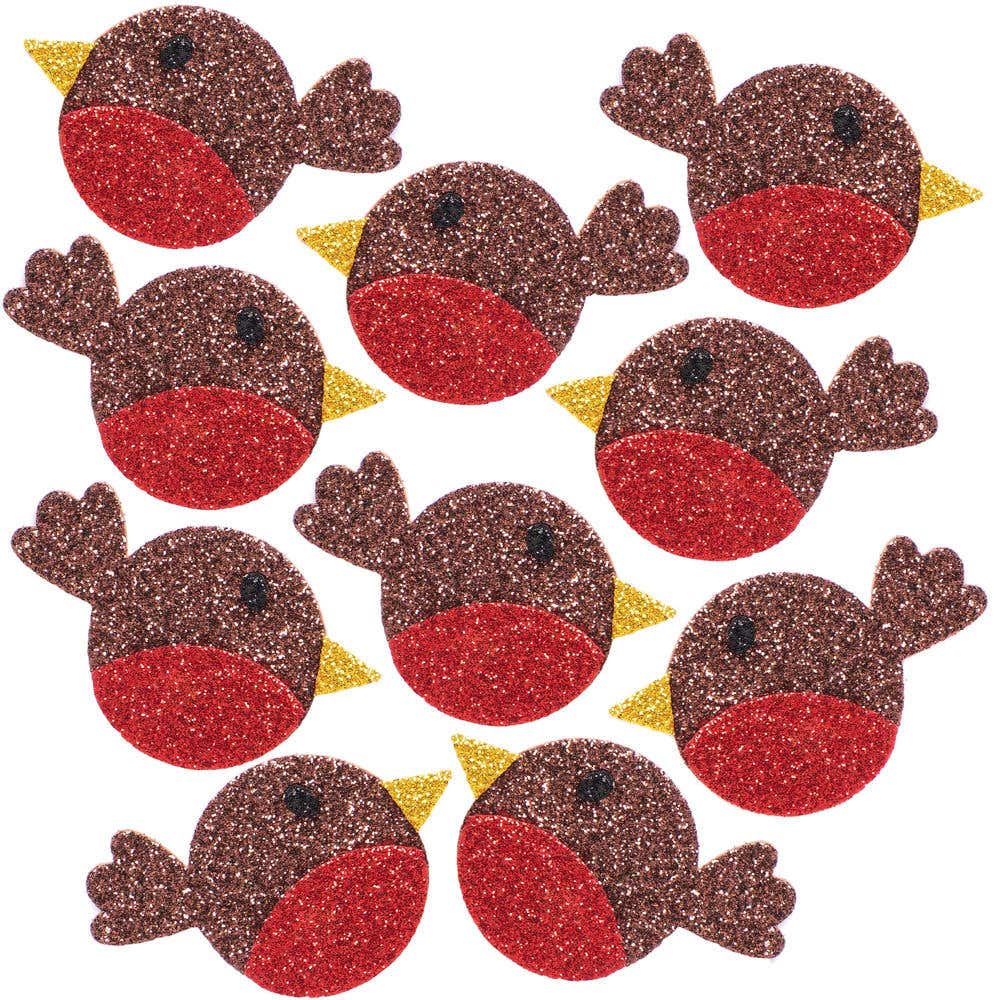 Christmas Robin Glitter Foam Stickers (Pack of 100) Christmas Craft Supplies