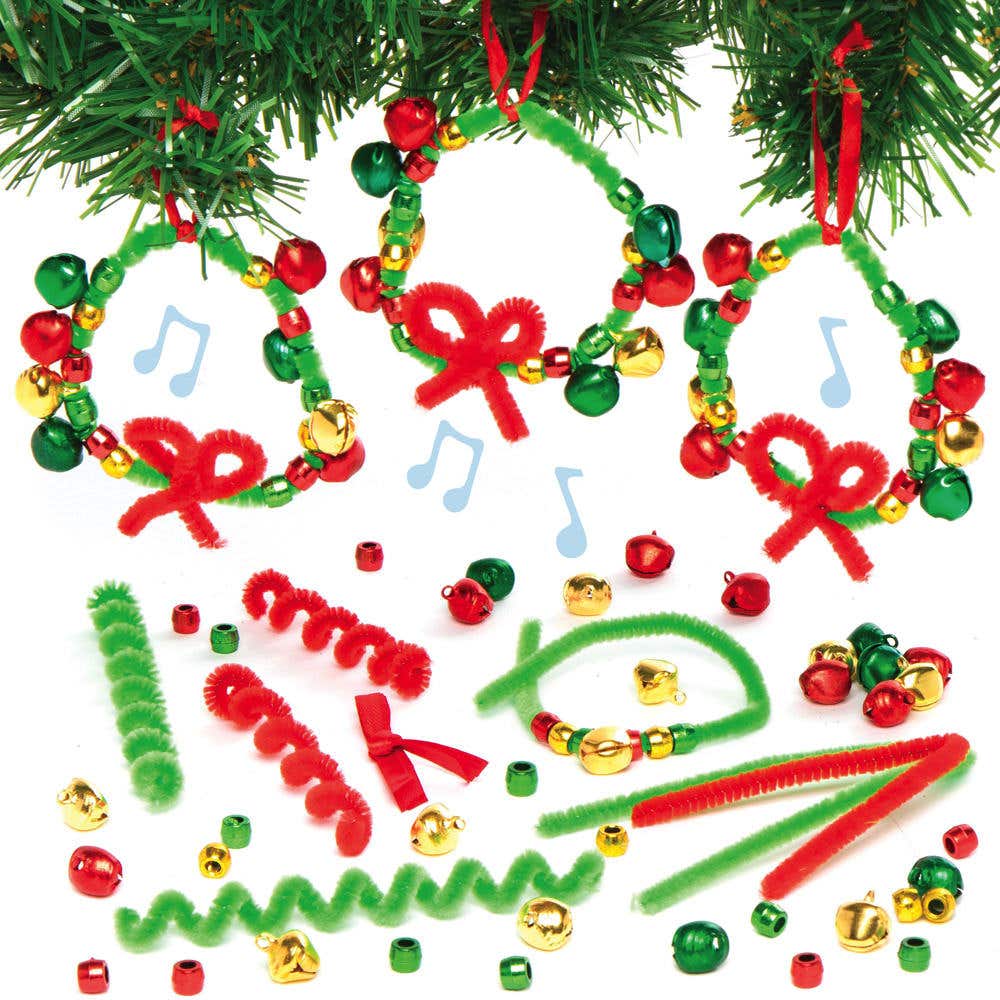 Christmas Wreath Jingle Bell Decoration Kits (Pack of 5) Christmas Crafts 3 assorted bell colours - Gold, Red & Green