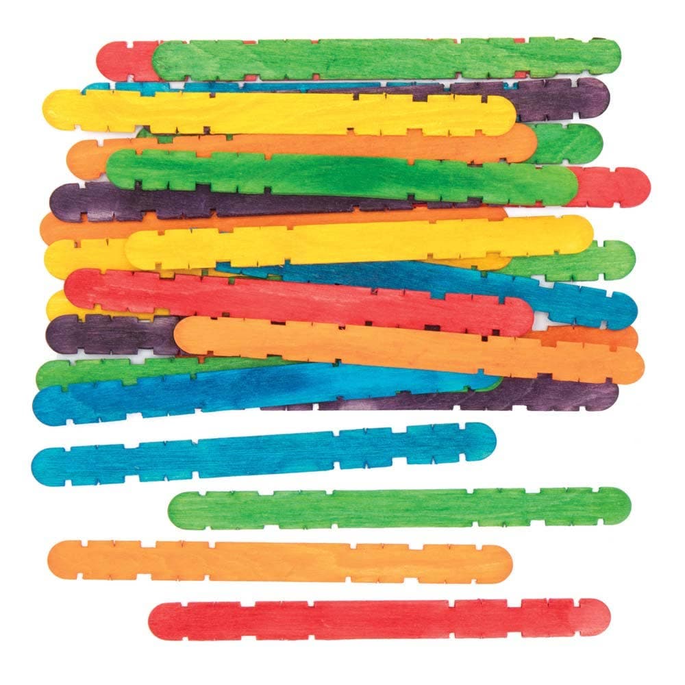 Coloured Wooden Construction Sticks (Pack of 200) Natural Craft Materials 6 assorted colours - Purple, Red, Yellow, Green, Orange & Blue