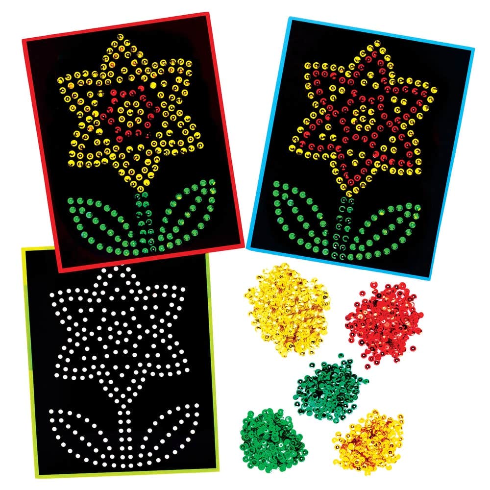Daffodil Sequin Craft Picture Kits (Pack of 4) Craft Kits For Kids 5 assorted sequin colours - Light Yellow, Dark Yellow, Orange, Light Green & Dark Green