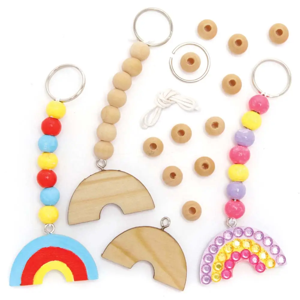 Design Your Own Rainbow Keyring & Bag Dangler Kits (Pack of 5) Craft Kits For Kids, Decorate & Personalise, 12cm
