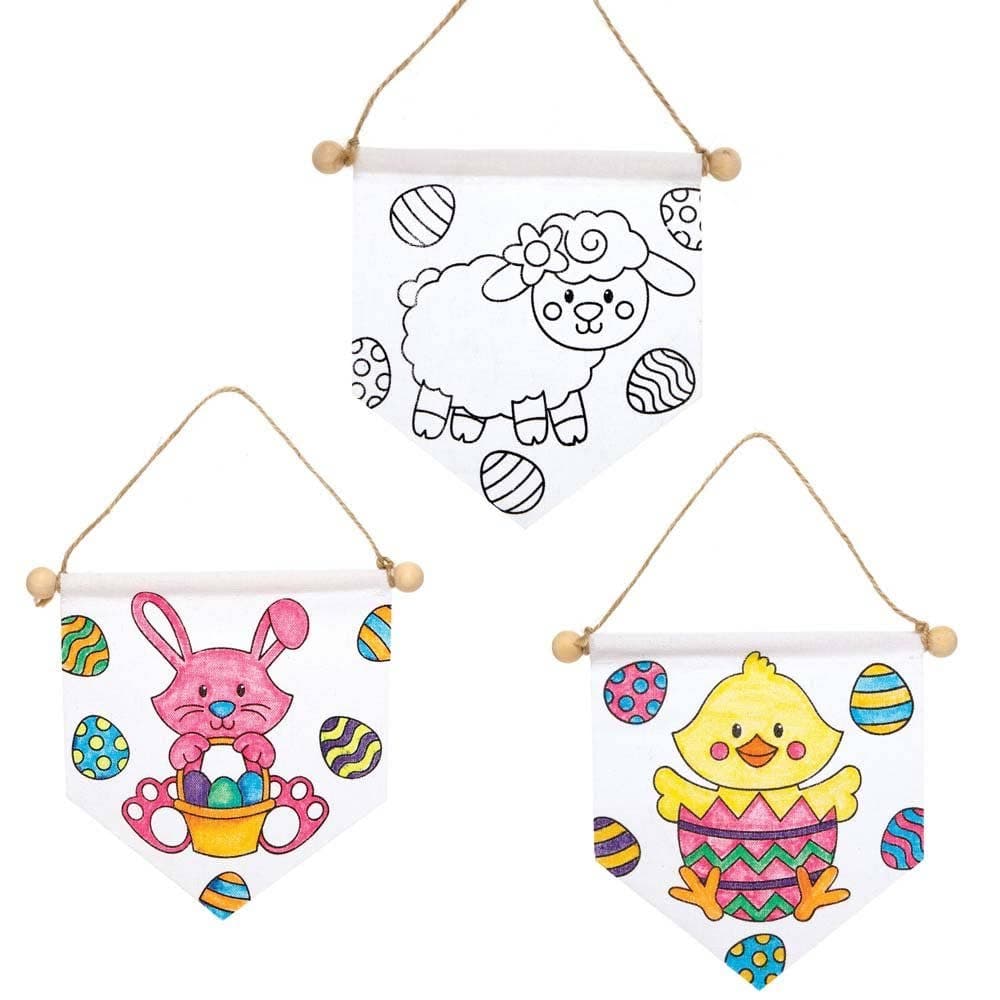 Easter Colour-in Fabric Banners (Pack of 3) Design Your Own, Colour Or Paint, Themed Craft Kits