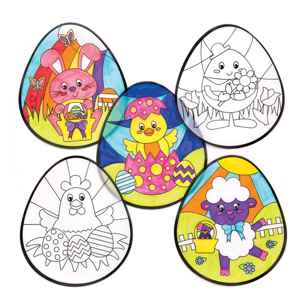 Easter Colour-in Window Decorations (Pack of 12) 6 Assorted Designs, Decorate Your Own