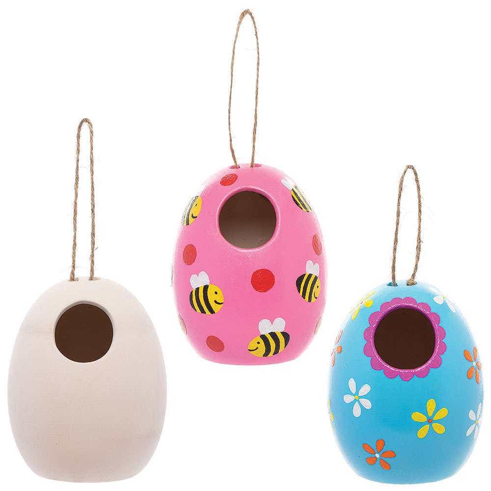 Egg Shaped Ceramic Bird Houses 9.5x12cm (Box of 2) Nature Craft Kits, Garden Decorations, Paint & Design