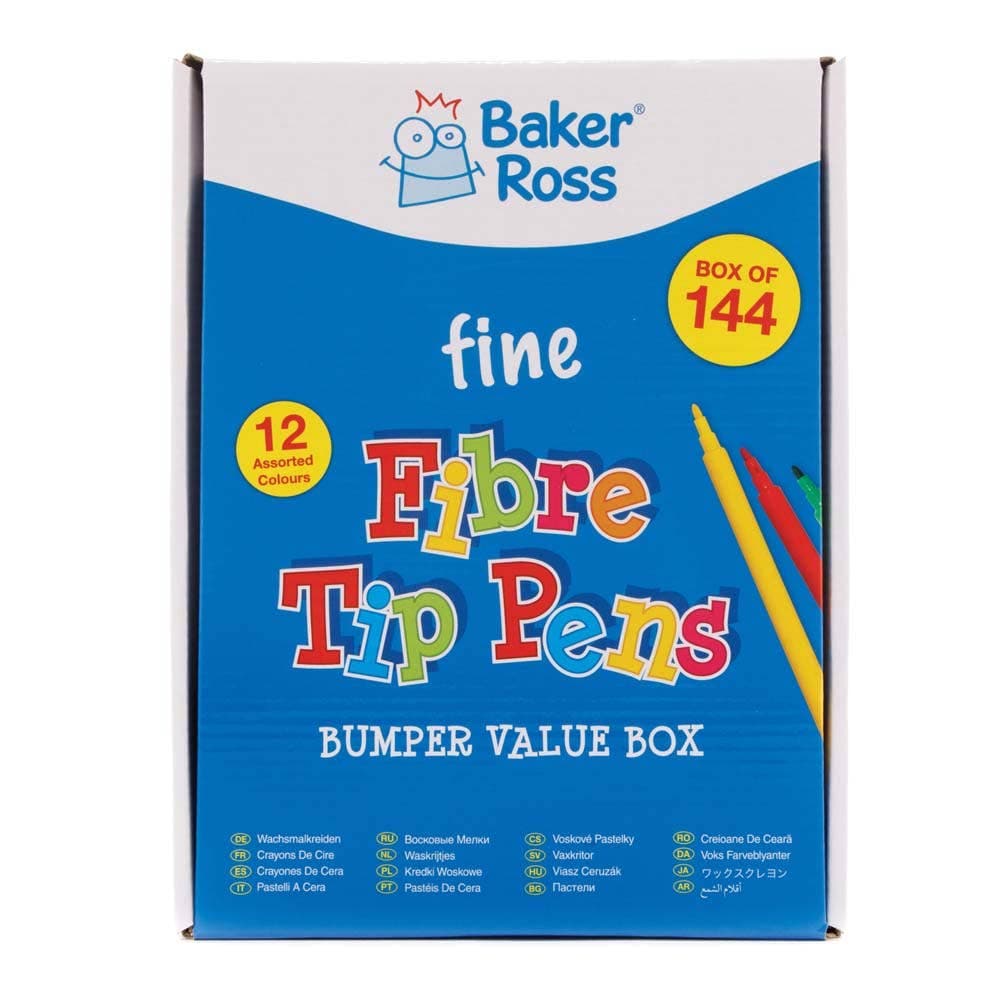 Fine Tip Fibre Pens Bumper Value Box (Box of 144) 2mm Tip Size, Art Supplies, 12 Assorted Colours, Art Materials