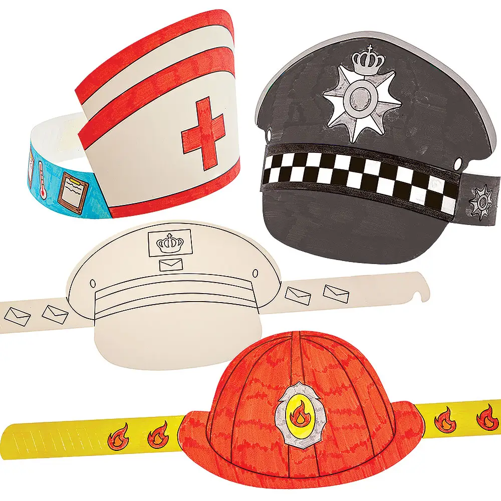 Everyday Hero Colour-in Hats (Pack of 10) 5 Assorted Designs, Approx. Size 60cm, Strong Card