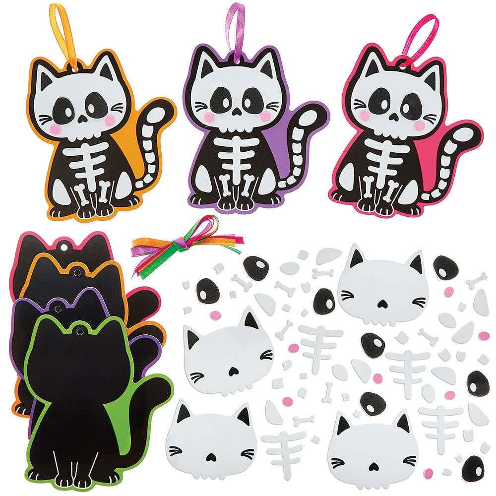 Cat Skeleton Decoration Kits (Pack of 8) 4 assorted colours - Purple, Pink, Orange & Green