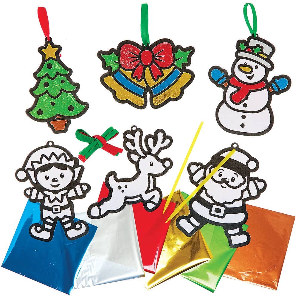 Christmas Foil Art Decorations (Pack of 8) 6 foil sheet colours - Gold, Silver, Blue, Green, Red & Brown