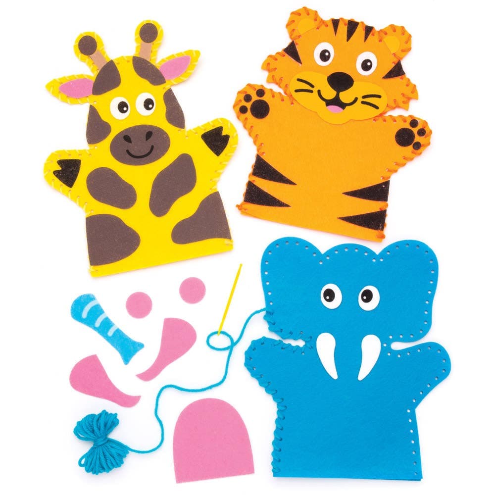 Jungle Animal Hand Puppet Sewing Kits (Pack of 4) Sewing & Weaving Craft Kits