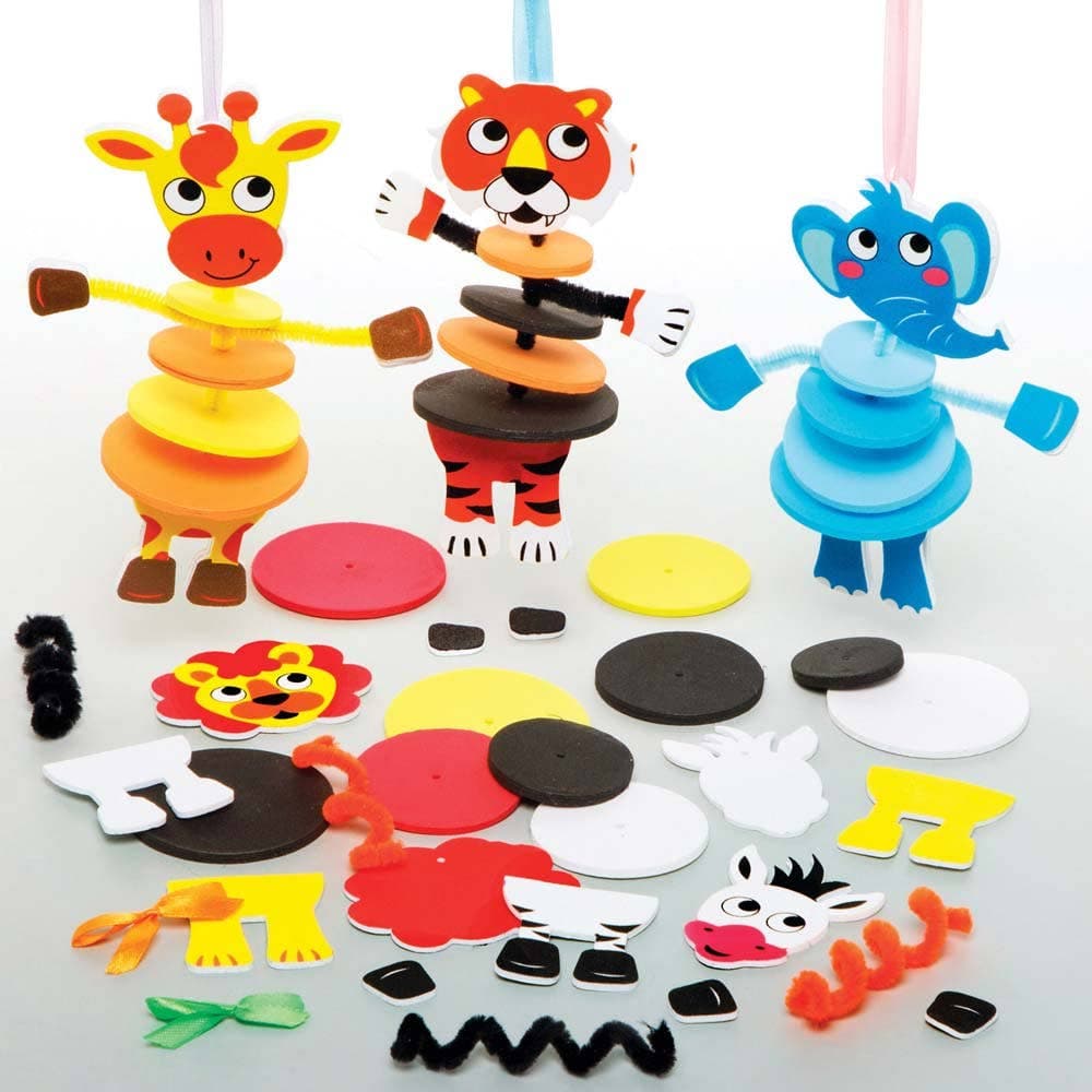 Jungle Animal Stacking Decoration Kits (Pack of 6) Decoration Craft Kits 7 foam colours - Orange, Black, White, Yellow, Red, Purple & Blue