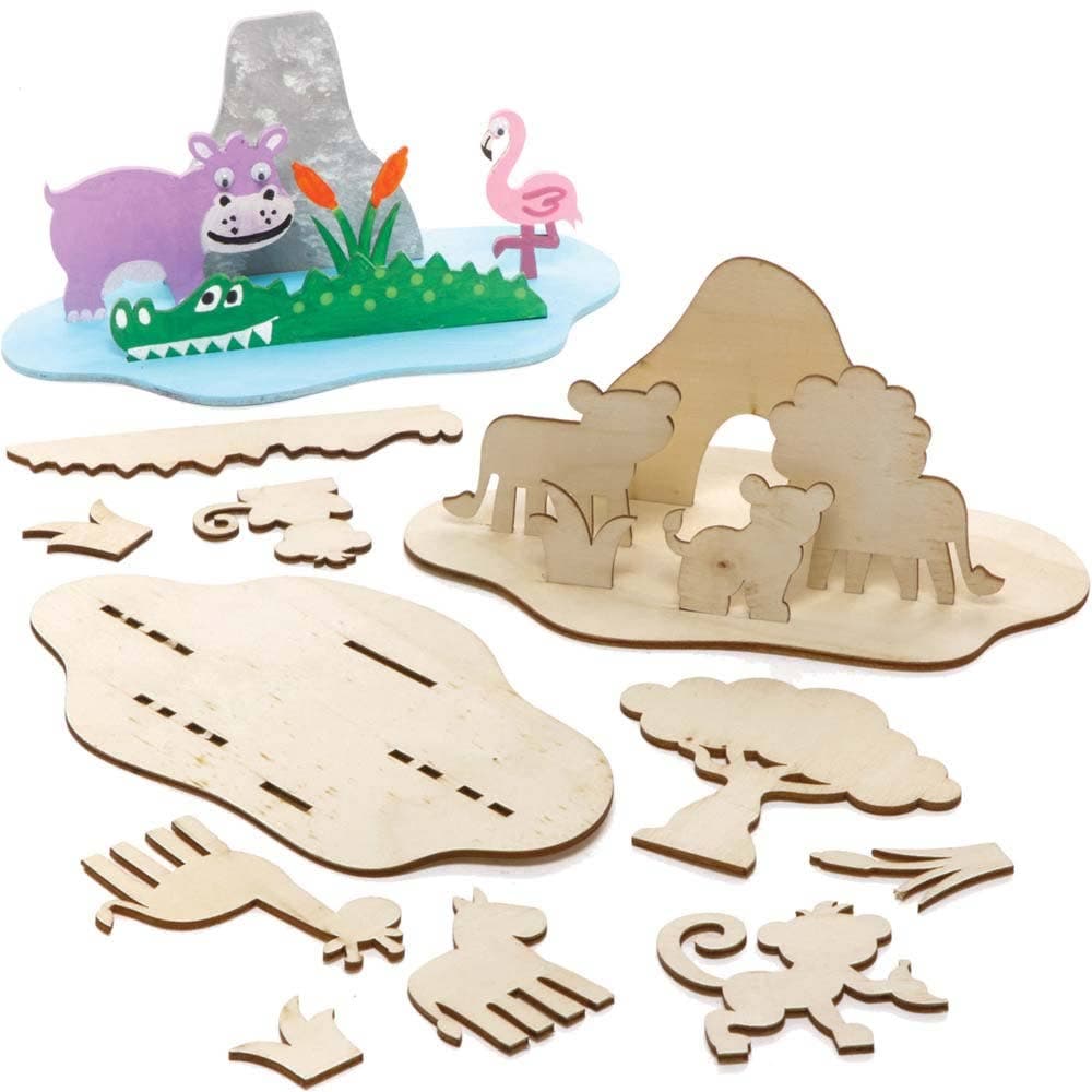 Jungle Animal Wooden Scene Kits (Pack of 4) Art Craft Kits