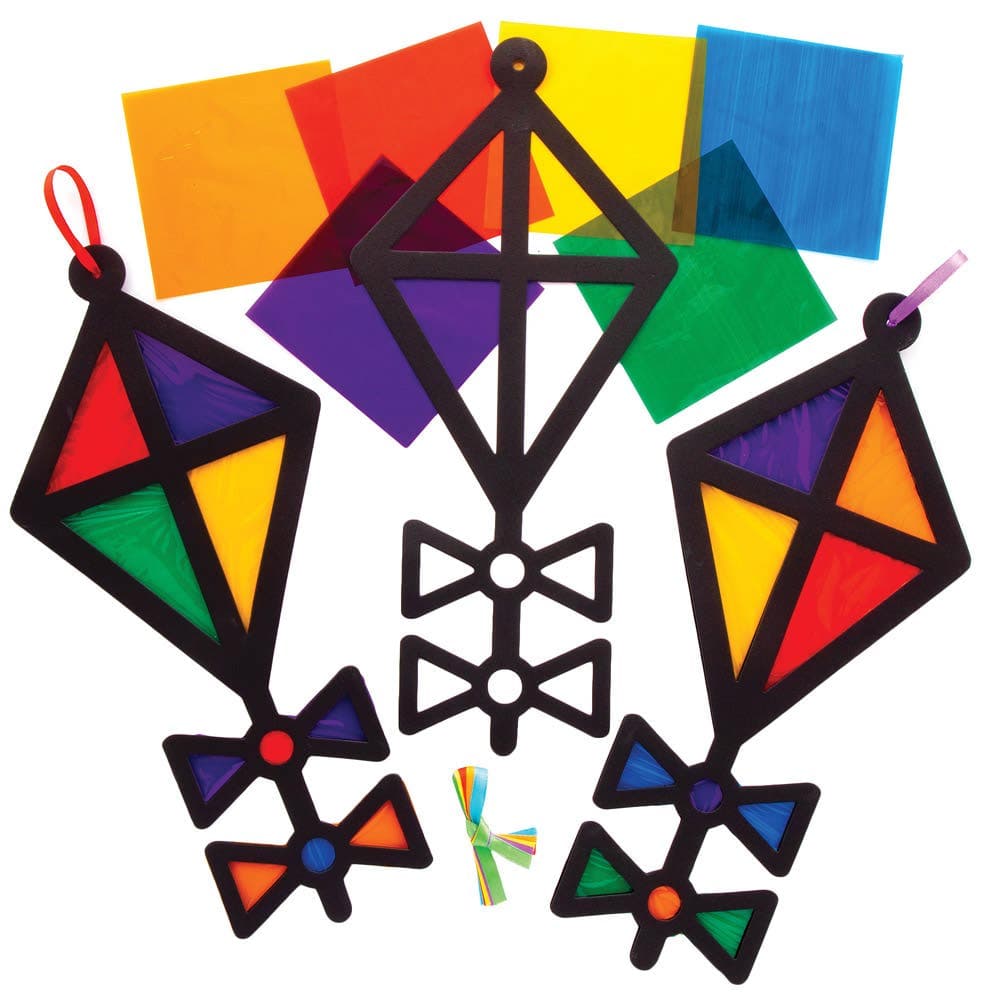 Kite Stained Glass Decoration Kits (Pack of 6) Decoration Craft Kits 6 cellophane colours - Yellow, Green, Red, Orange, Purple & Blue