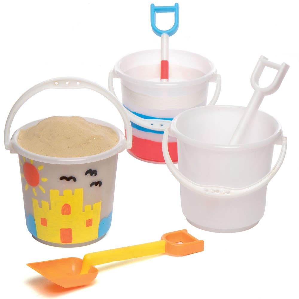 Mini Beach Bucket & Spade Blanks (Pack of 4 sets) Design Your Own, Bucket 8cm High, Spade 14cm Long