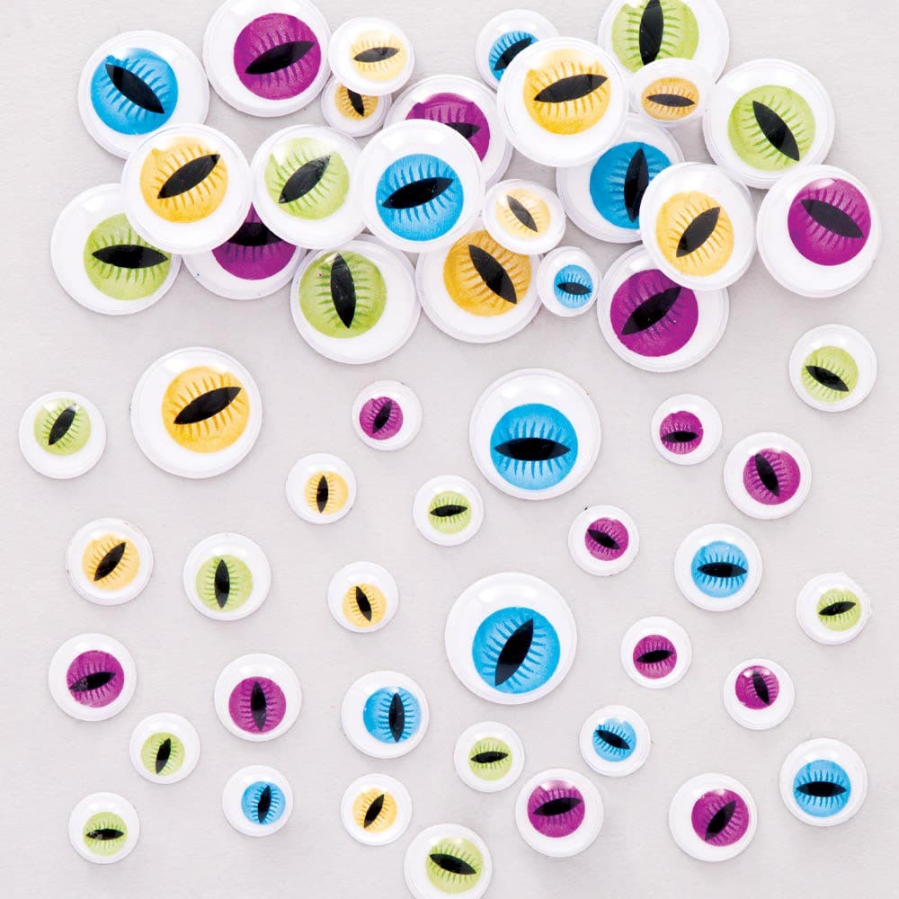 Monster Self-Adhesive Wiggle-Eyes (Pack of 120) Halloween Craft Supplies 4 assorted colours - Purple, Yellow, Bue & Green