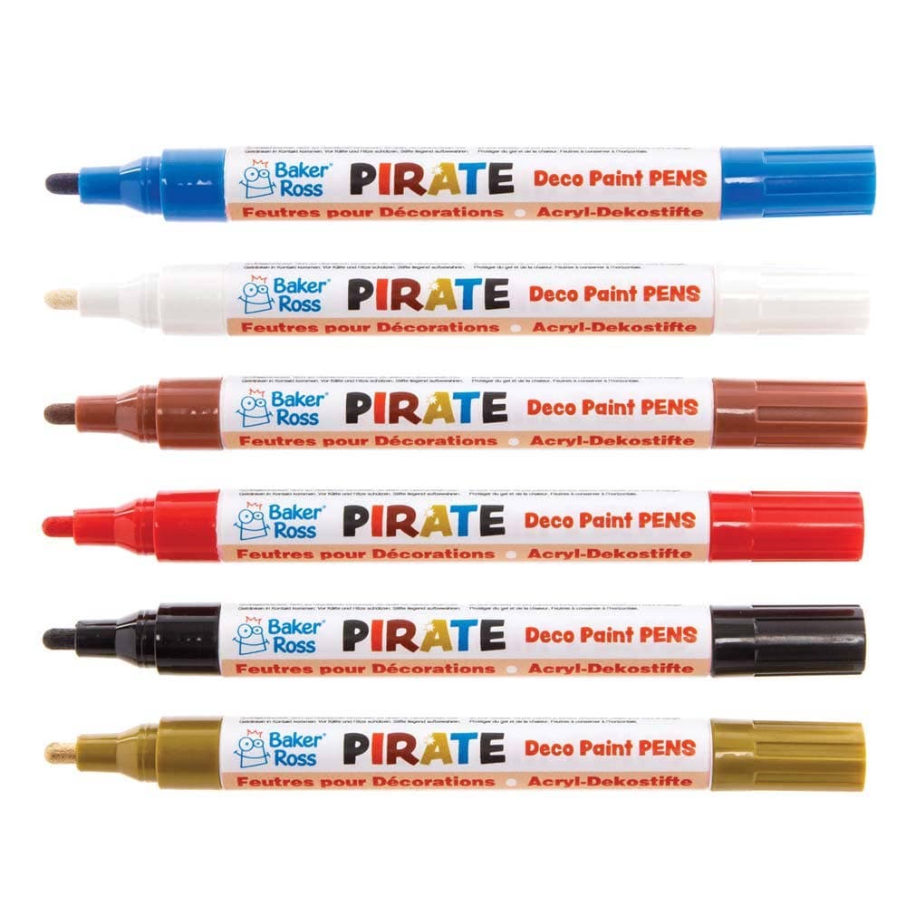 Pirate Multi-Purpose Deco Paint Pens (Pack of 6) Art Supplies, Art Materials 6 assorted colours - White, Royal Blue, Red, Metallic Gold, Black & Brown